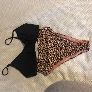 Aerie Leopard High Cut Cheeky Swim Bottom